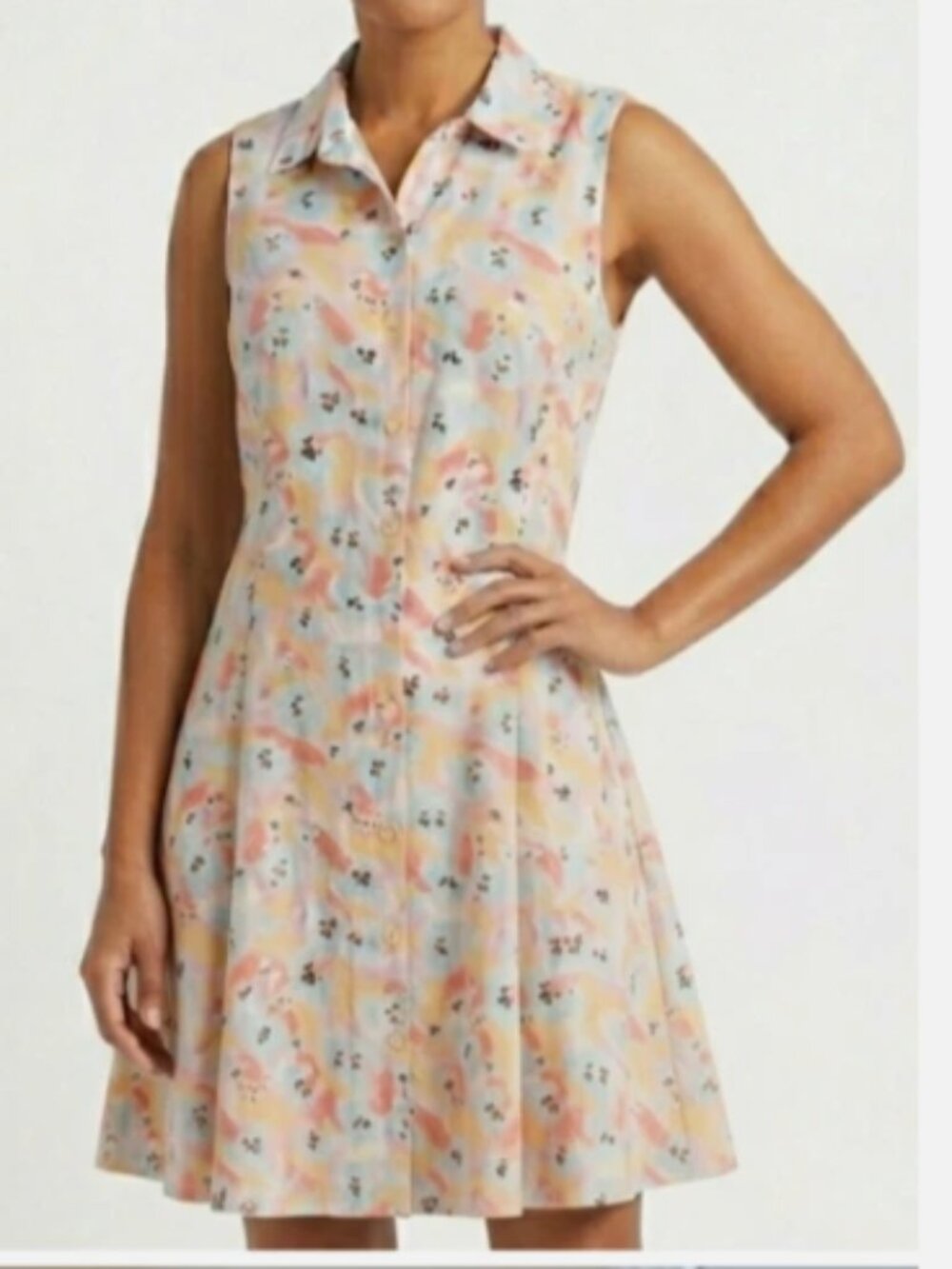Liz Claiborne Linen Floral Print A-line Sleeveless Shirt Dress size 6/ 6P Lined
